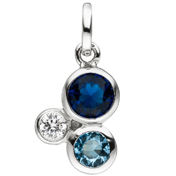 Anhänger 925 Sterling Silber mit 3 Zirkonia blau und weiß Silberanhänger CJ