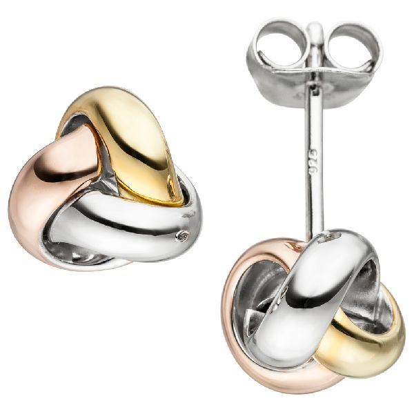 Ohrstecker Knoten 925 Sterling Silber tricolor dreifarbig Knotenohrringe CJ