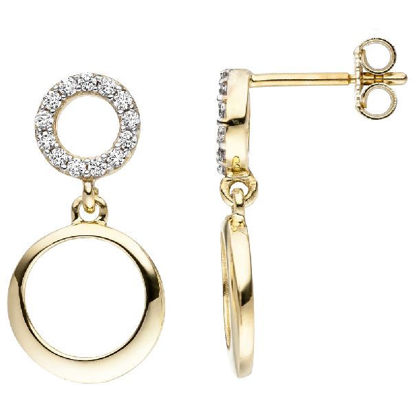 Ohrhänger 375 Gold Gelbgold 26 Zirkonia Ohrringe Ohrstecker Goldohrringe CJ