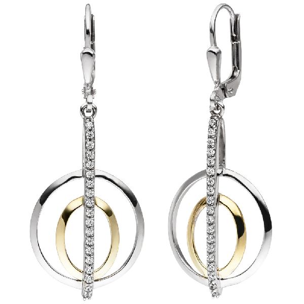 Ohrhänger 925 Sterling Silber bicolor vergoldet 38 Zirkonia Ohrringe Boutons CJ