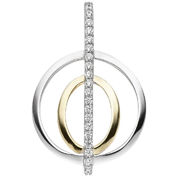 Anhänger 925 Sterling Silber bicolor vergoldet 20 Zirkonia Silberanhänger CJ