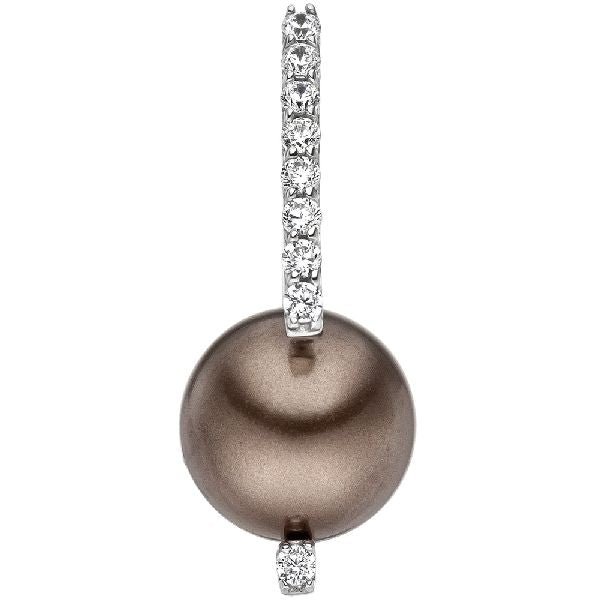 Anhänger 925 Sterling Silber 1 braune Perle 9 Zirkonia Perlenanhänger CJ