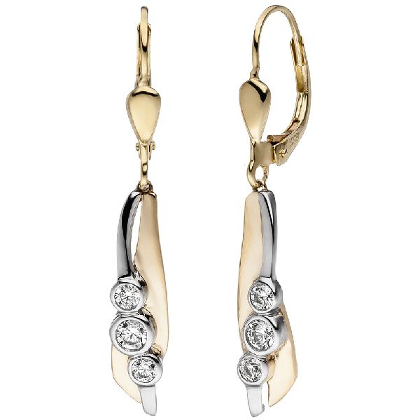 Ohrhänger 333 Gold Gelbgold Weißgold bicolor 6 Zirkonia Ohrringe Boutons CJ