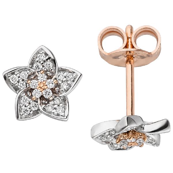 Ohrstecker Blume 585 Gold Rotgold Weißgold bicolor 40 Diamanten Brillanten CJ