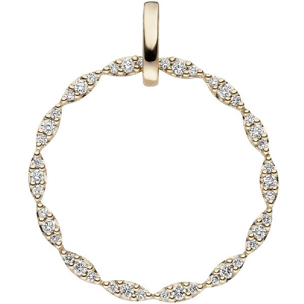 Anhänger rund 585 Gold Gelbgold 42 Diamanten Brillanten 0,26ct. Diamantanhänger CJ