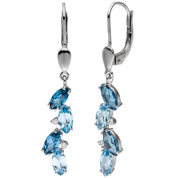 Ohrhänger 585 Gold Weißgold 4 Diamanten Brillanten 8 Blautopase hellblau blau CJ