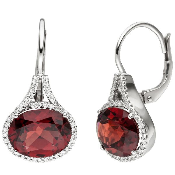 Ohrhänger 585 Gold Weißgold 88 Diamanten Brillanten 2 Granate rot Ohrringe CJ