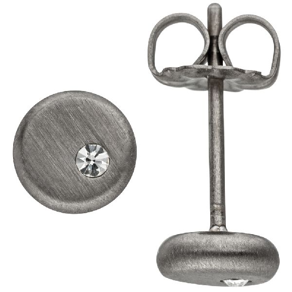 Ohrstecker rund aus Titan matt mit Kristallsteinen Titanohrstecker 5,8 mm CJ