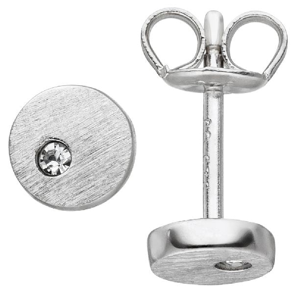 Ohrstecker rund 925 Sterling Silber matt 2 Zirkonia Ohrringe Silberohrstecker CJ