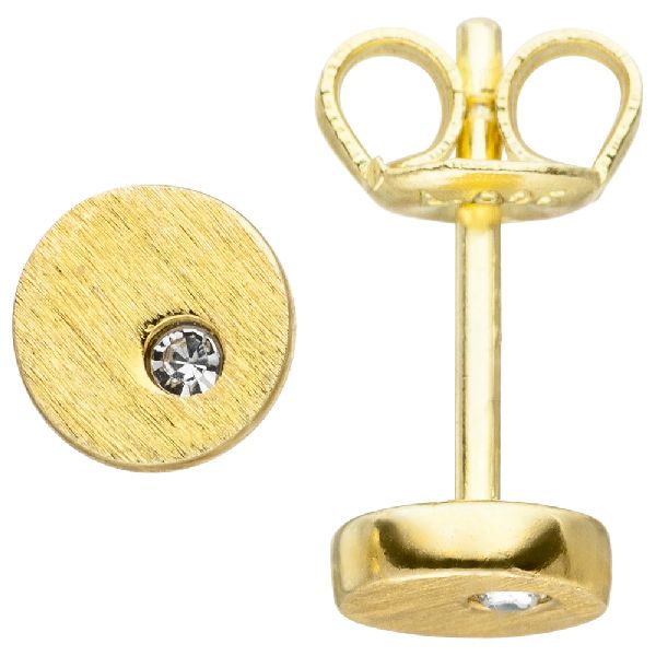 Ohrstecker rund 925 Silber gold vergoldet matt 2 Zirkonia Ohrringe 5,5 mm CJ