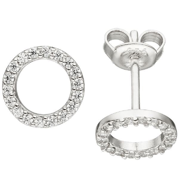Ohrstecker rund 925 Sterling Silber 36 Zirkonia Ohrringe Silberohrstecker 8,6 mm CJ