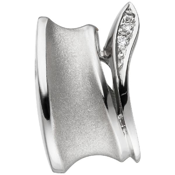 Anhänger 585 Gold Weißgold teil matt 3 Diamanten Brillanten Diamantanhänger CJ