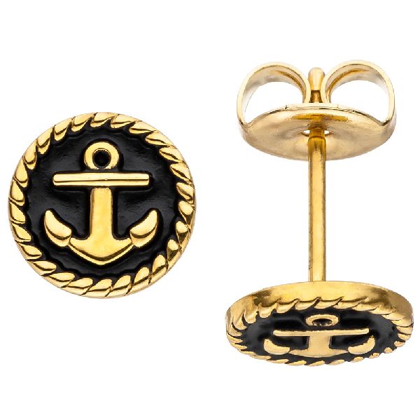 Ohrstecker Studs Anker 8 mm Edelstahl gold farben beschichtet Ohrringe CJ