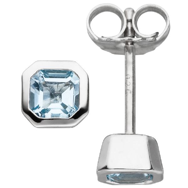 Ohrstecker achteckig 925 Silber 2 Blautopase hellblau blau Ohrringe CJ