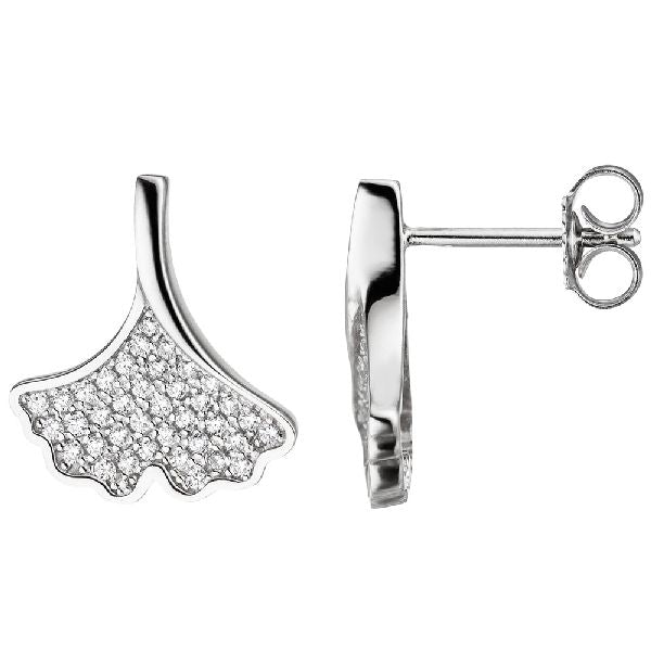 Ohrstecker Ginko Ginkgo 925 Sterling Silber mit Zirkonia Ohrringe Silberohrringe CJ
