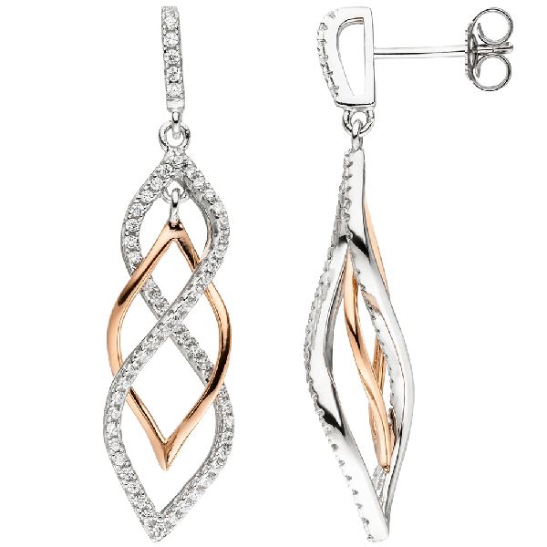 Ohrhänger 925 Sterling Silber bicolor vergoldet mit Zirkonia Ohrringe Ohrstecker CJ