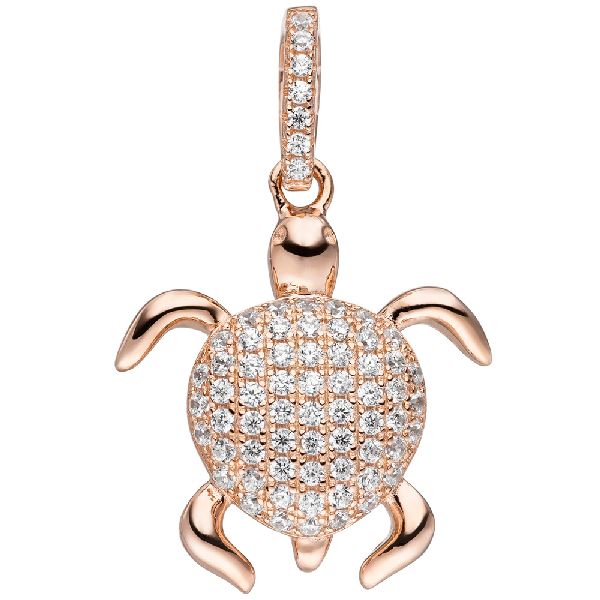Anhänger Schildkröte 925 Sterling Silber rotgold vergoldet mit Zirkonia CJ