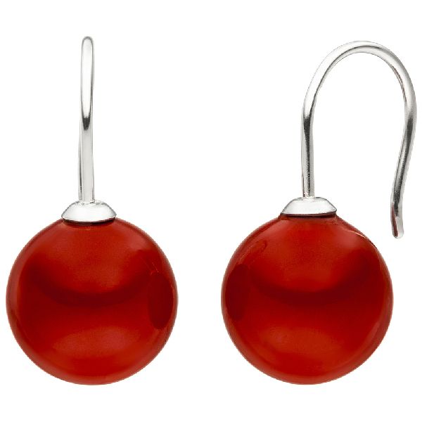 Ohrhänger 925 Silber 2 Muschelkern Perlen rot 12 mm Ohrringe Perlenohrringe CJ