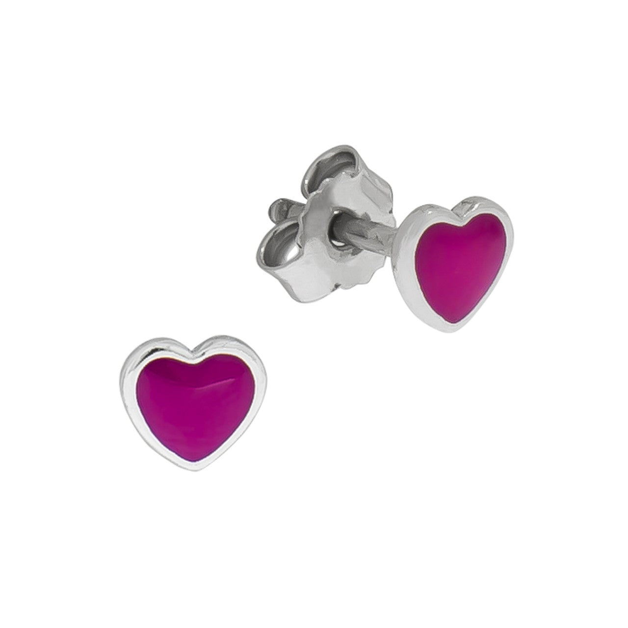 Echtschmuck Ohrstecker Kinder 925er Sterling Silber Herz Lack rosa 0,5cm, 1 Paar