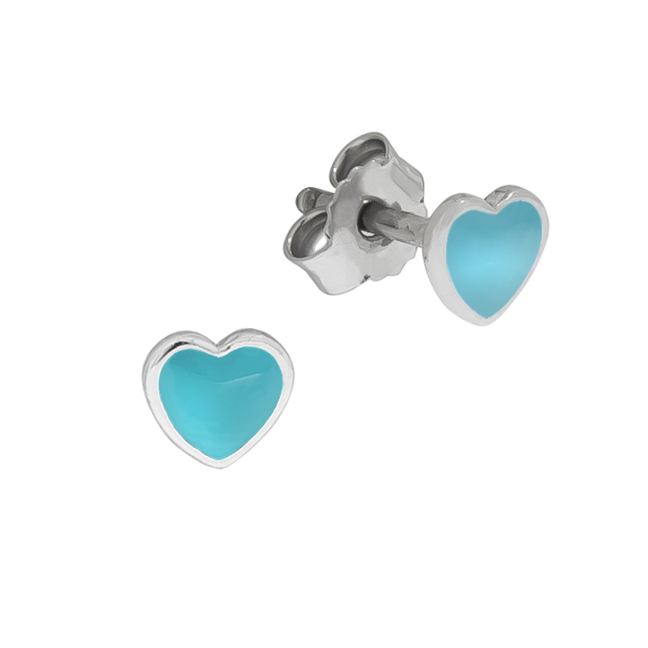Echtschmuck Ohrstecker Kinder 925er Sterling Silber Herz Lack türkis 0,5cm, 1 Paar