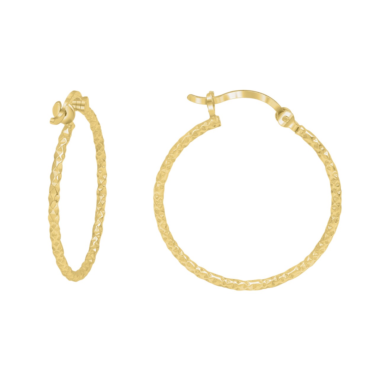Echtschmuck Creolen Ohrringe Damen 925 Silber gelbvergoldet und diamantiert 2,5cm, 1 Paar