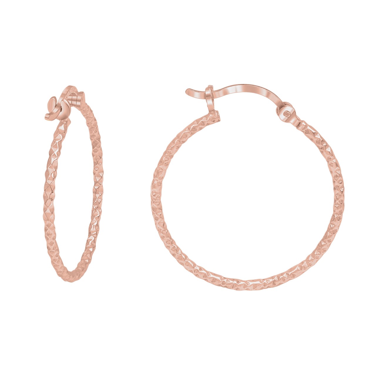 Echtschmuck Creolen Ohrringe Damen 925 Silber rotvergoldet und diamantiert 2,5cm, 1 Paar