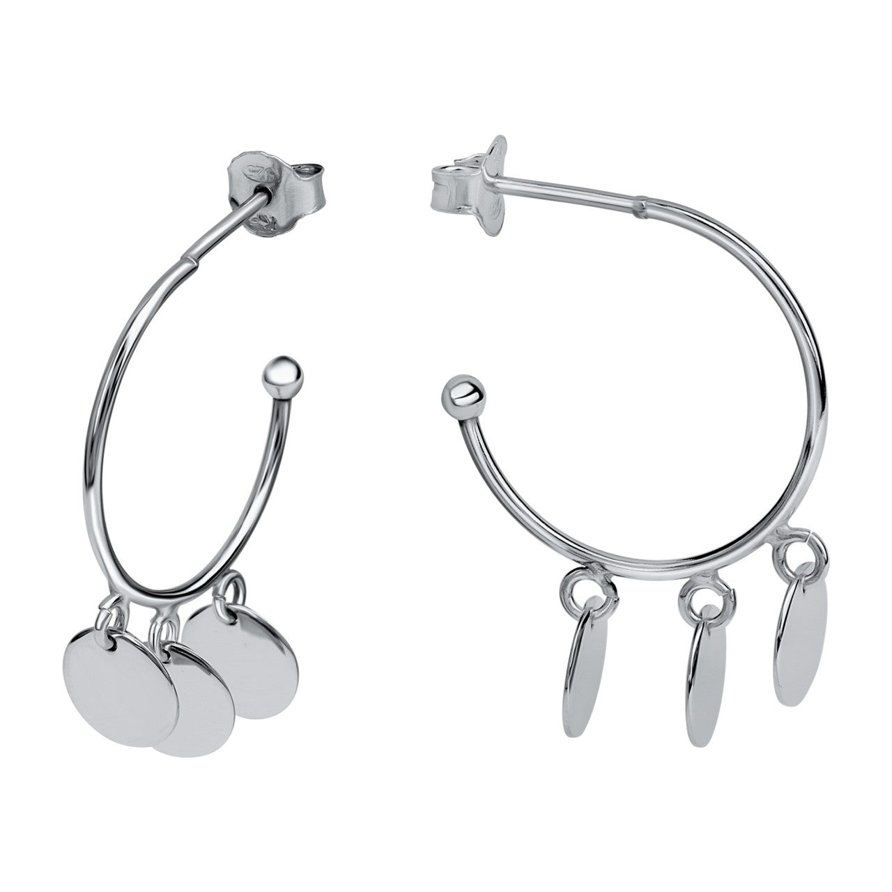 Echtschmuck Steckcreolen Ohrringe Damen 925 Silber rhodiniert mit Plättchen 1,9cm, 1 Paar