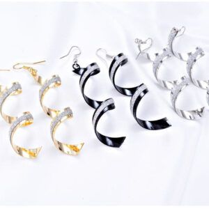 Ohrringe Ohrhänger Twister Spirale glitzer Strass gold schwarz silber Modeschmuck