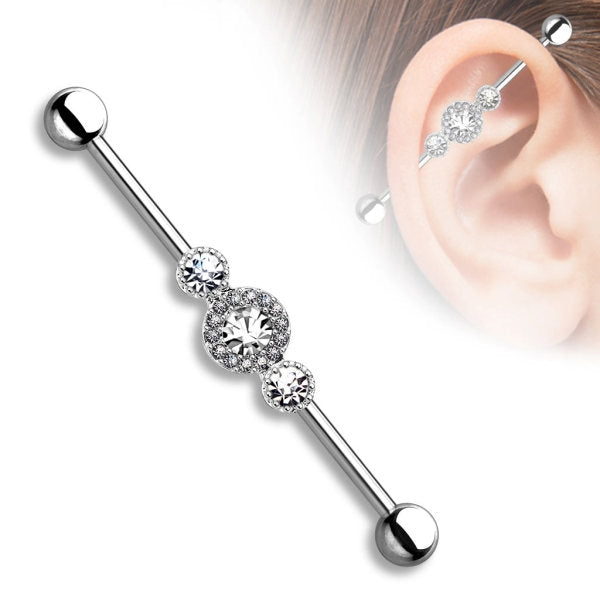 Industrial Ohr Piercing Modeschmuck Barbell mit Zirkonia Steinchen Farbwahl