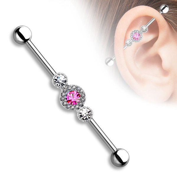 Industrial Ohr Piercing Modeschmuck Barbell mit Zirkonia Steinchen Farbwahl