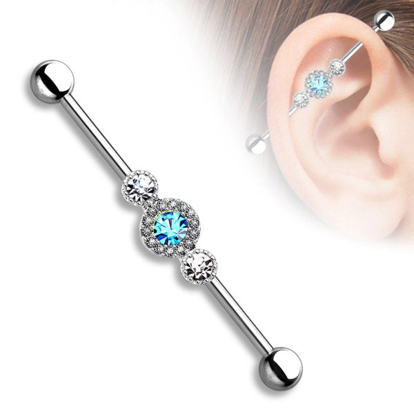 Industrial Ohr Piercing Modeschmuck Barbell mit Zirkonia Steinchen Farbwahl