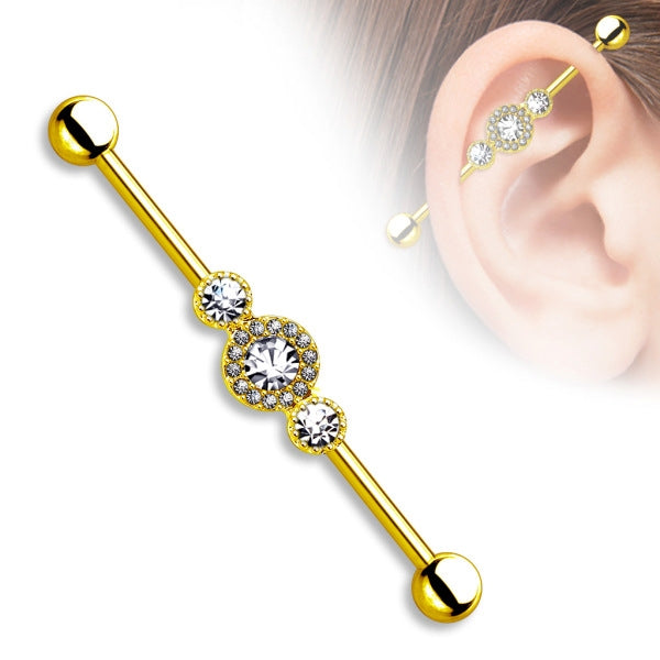 Industrial Ohr Piercing Modeschmuck Barbell mit Zirkonia Steinchen Strass Hantel