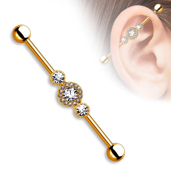 Industrial Ohr Piercing Modeschmuck Barbell mit Zirkonia Steinchen Strass Hantel