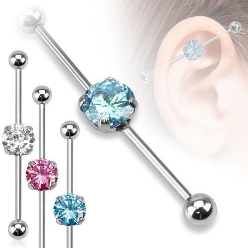 Industrial Piercing Modeschmuck Barbell mit großem Zirkonia* C316L
