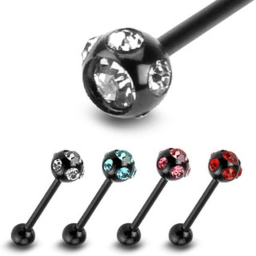 Zungenpiercing Black Titan (PVD) Barbell mit Strass Steinchen