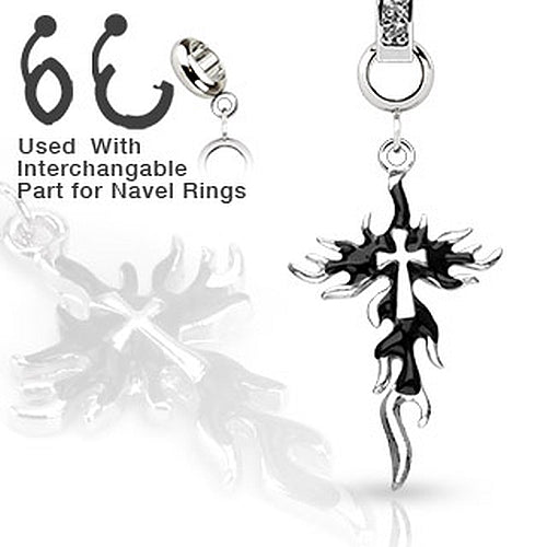Anhänger Black Tribal Gothic Kreuz für Ketten und Bauchnabelpiercing
