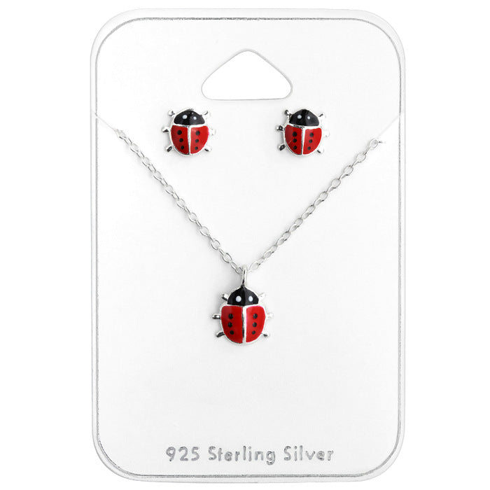 Kinderschmuck Set Ohrstecker mit Halskette Marienkäfer Mädchen 925er Silber Geschenk Idee
