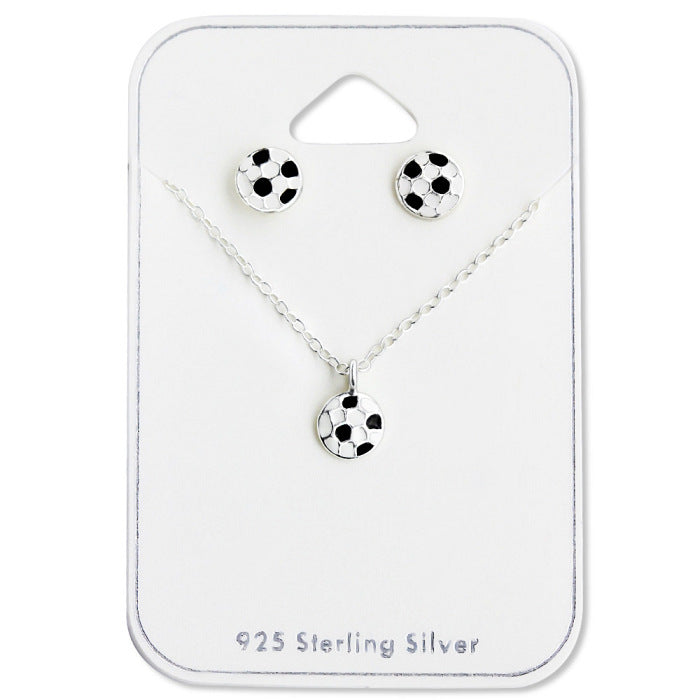 Kinderschmuck Set Ohrstecker mit Halskette Fußball Mädchen Jungs 925er Silber Geschenk Idee