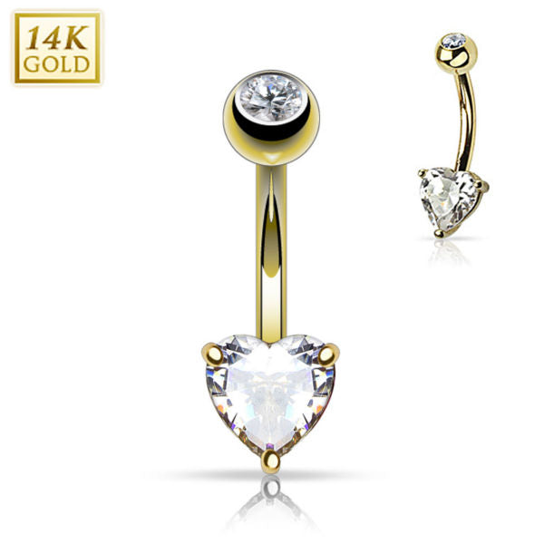 Bauchnabelpiercing 14 Karat 585er Echt Gold mit Zirkonia Herz Heart Steinchen
