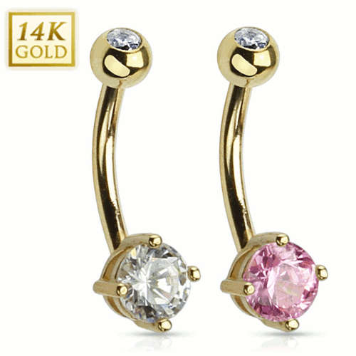 Bauchnabelpiercing 14 Karat 585er Gold mit Zirkonia Steinchen