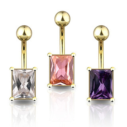Bauchnabelpiercing Gold Plated Square Zirkonia CZ