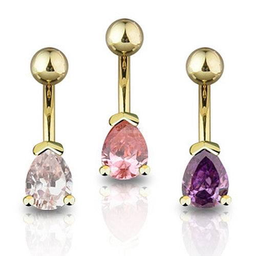 Bauchnabelpiercing Gold Style mit Zirkonia Tropfen