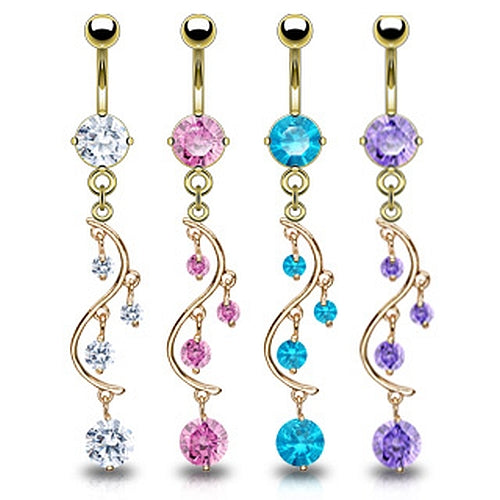Bauchnabelpiercing Gold Style geschwungener Zirkonia Anhänger