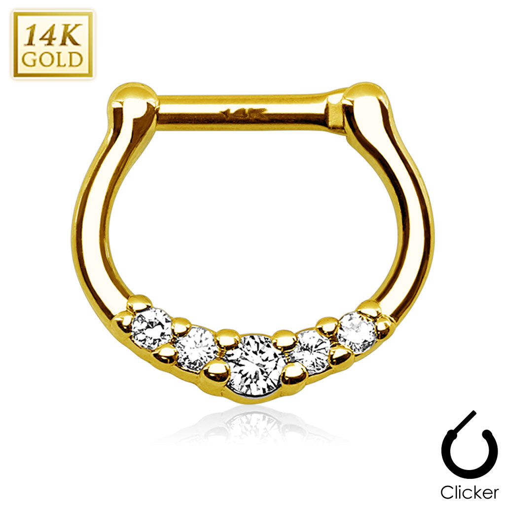 Septum Nasenpiercing 585er Gold 14k Clicker Nasenring Kristall Clip