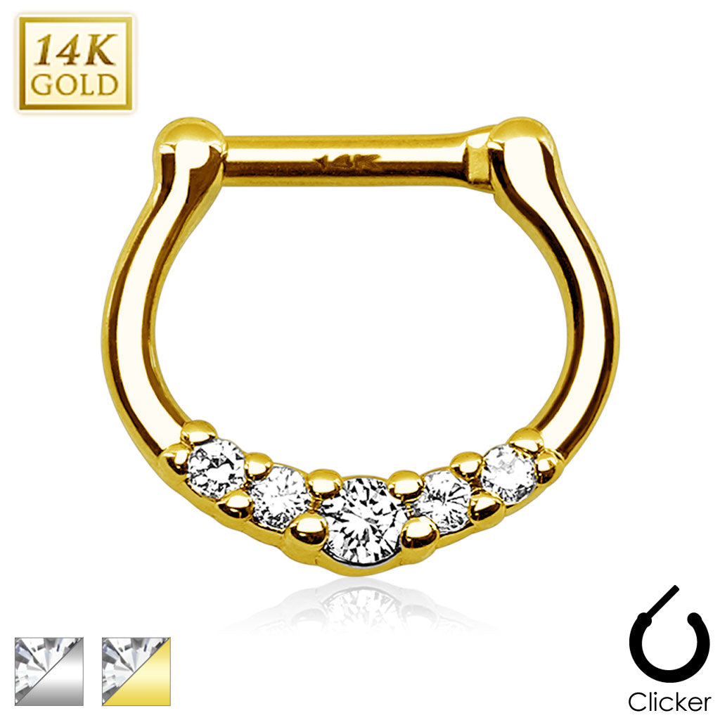 Septum Nasenpiercing 585er Gold 14k Clicker Nasenring Kristall Clip
