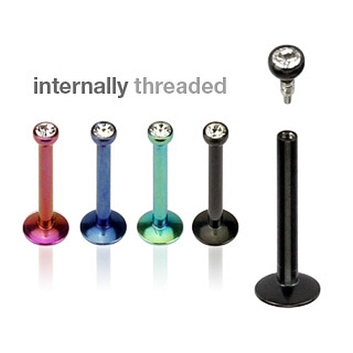 Lippenpiercing Titan (PVD) Strass mit Innengewinde