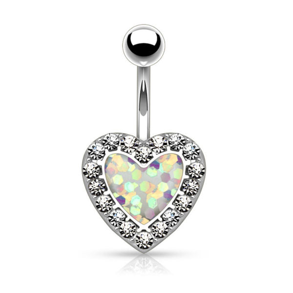 Bauchnabelpiercing Herz mit Strass Steinchen Glitter Glitzer Opal Imitation