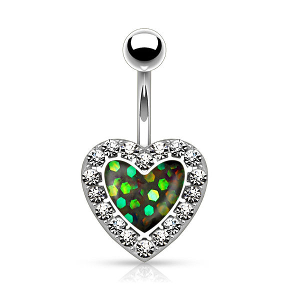 Bauchnabelpiercing Herz mit Strass Steinchen Glitter Glitzer Opal Imitation