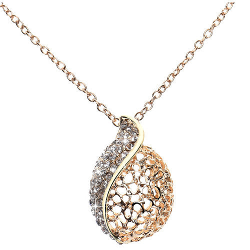 Modeschmuck Halskette goldfarbe Blatt Anhänger mit Strass Steinchen