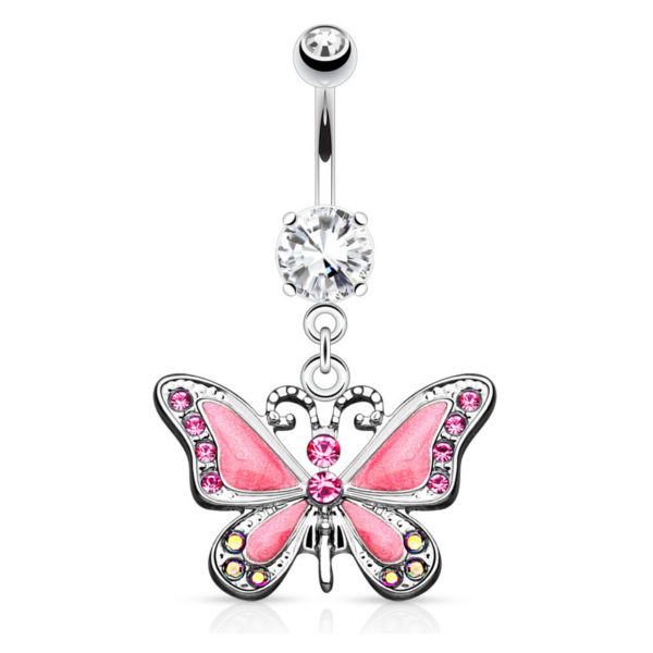 Bauchnabelpiercing Schmetterling mit Strass Steinchen und Kristall Butterfly